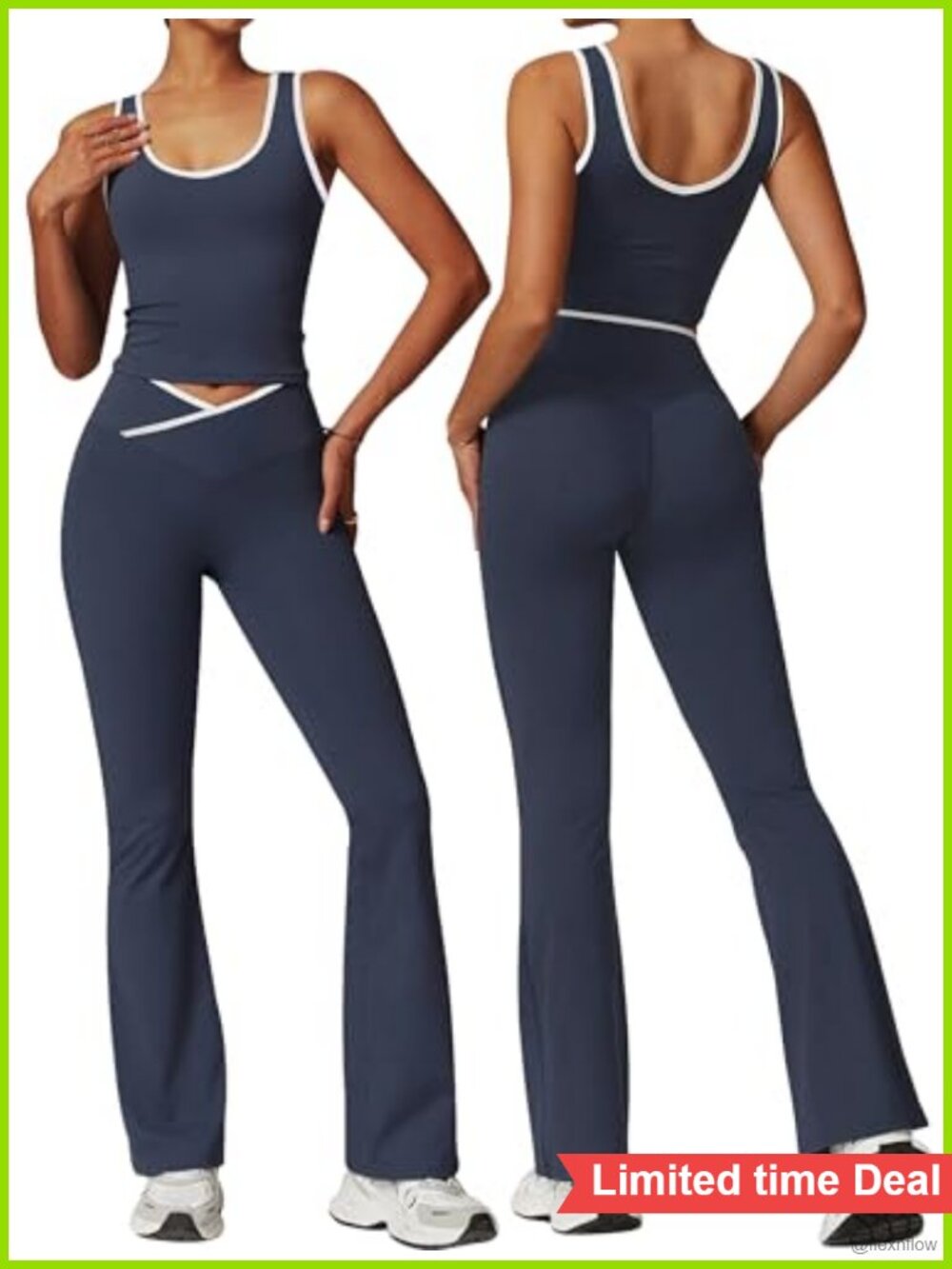 Women's 2 Piece Workout Set Tank Top Flare Leggings Contrast Trim Activewear